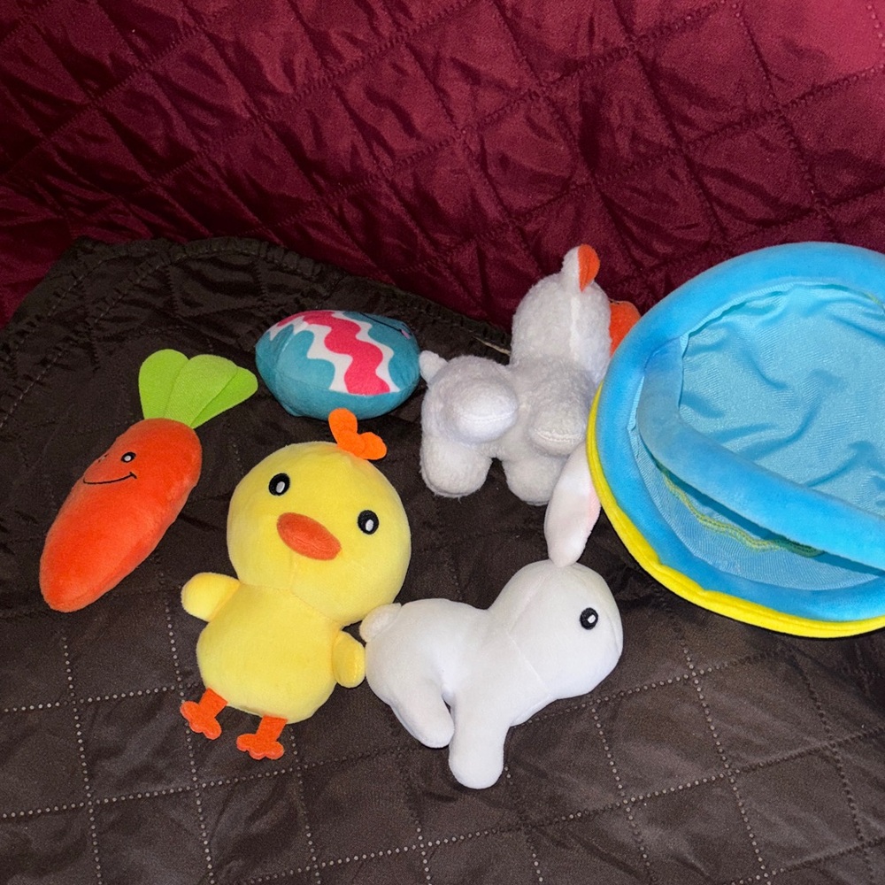 Baby Easter Basket Soft stuffed animal set, rattles squeaks, baby soft safe - Picture 10 of 11